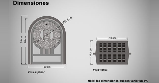 Coladera pluvial de banqueta larga con extensión y rejilla